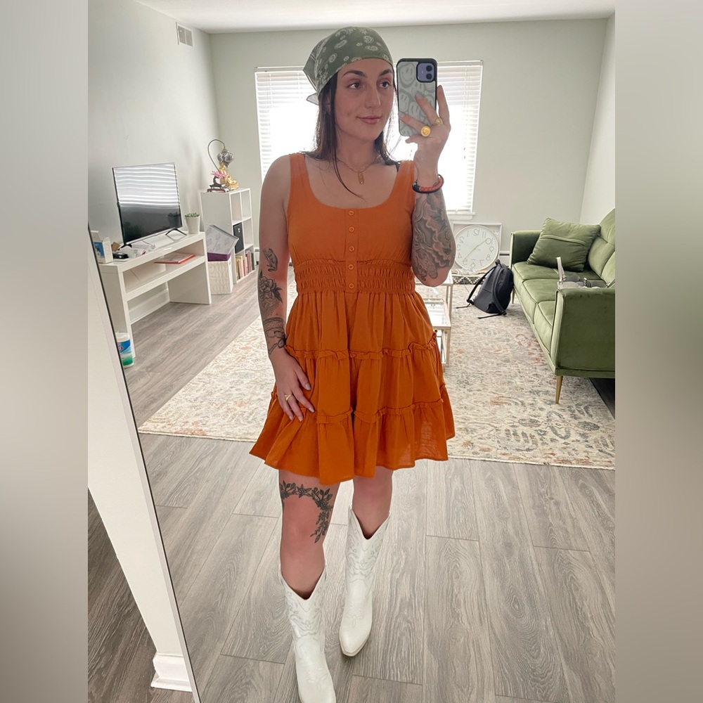 Rusty Orange Button-Front short Dress